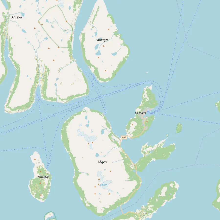 Karte des Sunds Kågsundet und der Insel Skjervøy